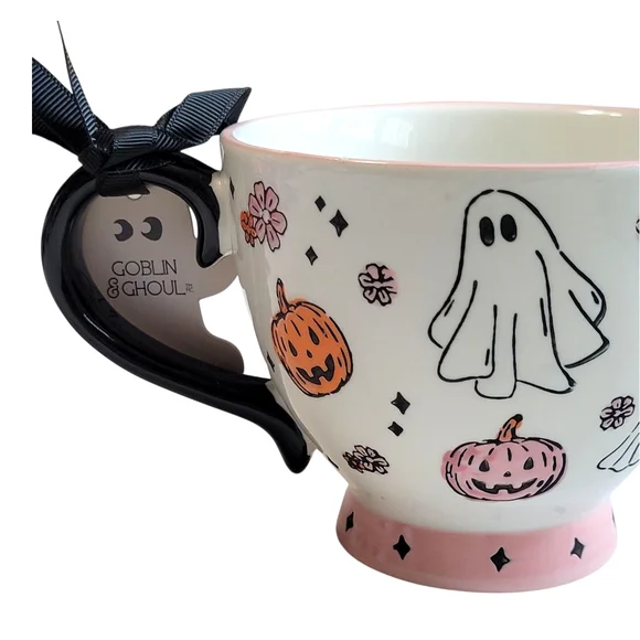 NWT Pink Pastel Ghost Halloween Mug Goblin & Ghoul Ceramic Coffee Cup Summerween - Picture 11 of 16